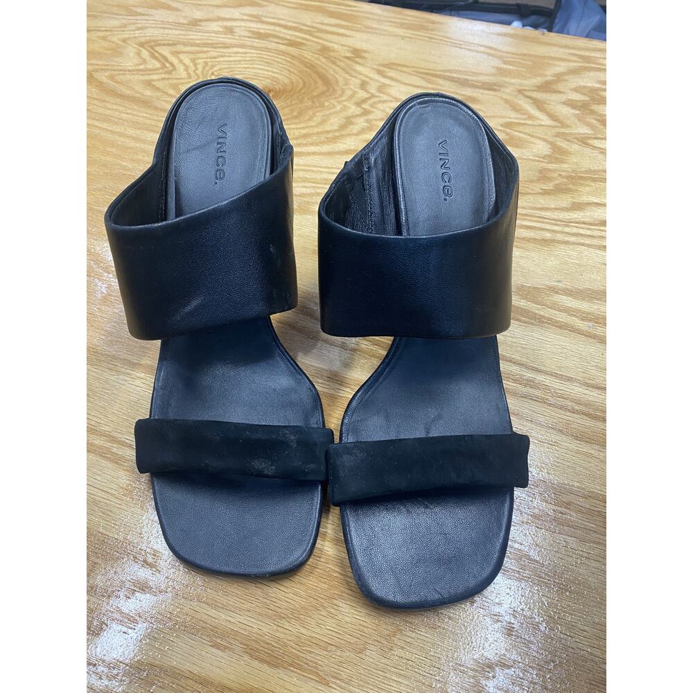 Vince Vero Cuoio Quinn Women 11M Black Leather Slip-On Open Toe Block Heel Mules